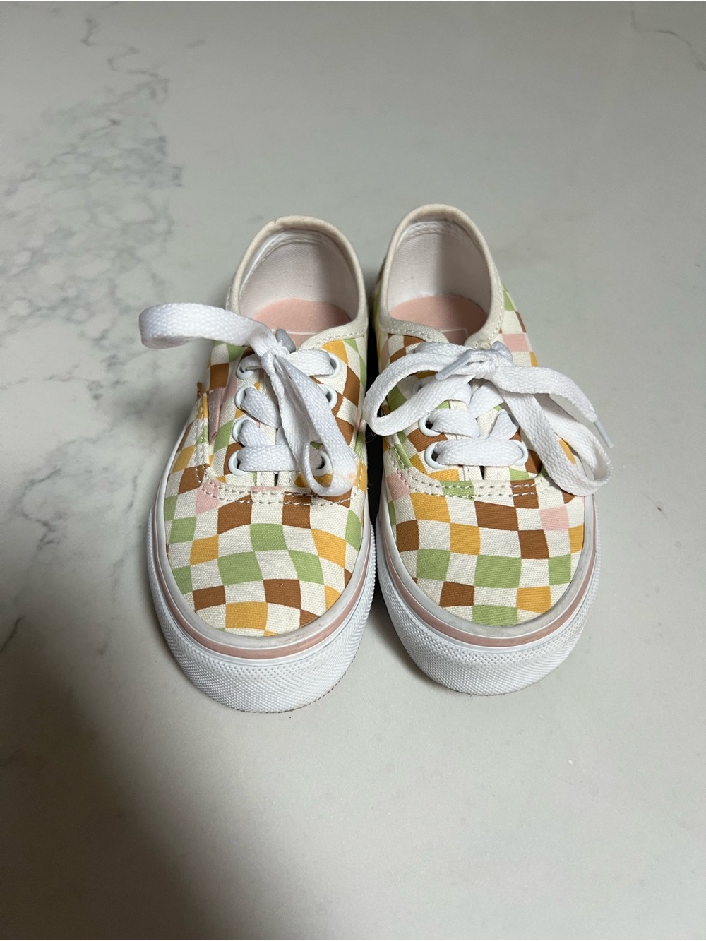 Vans Kids Checkerboard Lace-Up Sneakers in Green, Tan & Pink size toddler 10.5